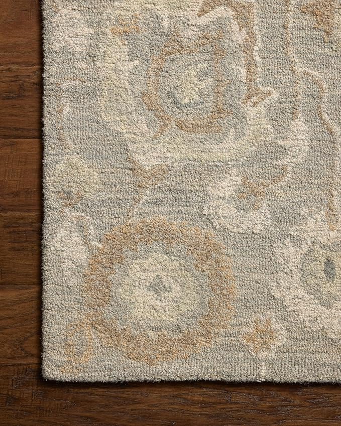 Loloi Chris Loves Julia Dorothea Collection DRT-01 Stone/Multi 8'-6" x 11'-6" Area Rug Wool Neutral Floral Living Room Bedroom Carpet