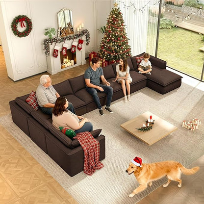 Vesgantti 141.7" Oversized Boneless Sectional Couch, Modern 7 Seater Modular Sofa with Chaise, Deep Seat Convertible Corduroy Cloud Couches for Living Room, No Assembly Required, Dark Brown