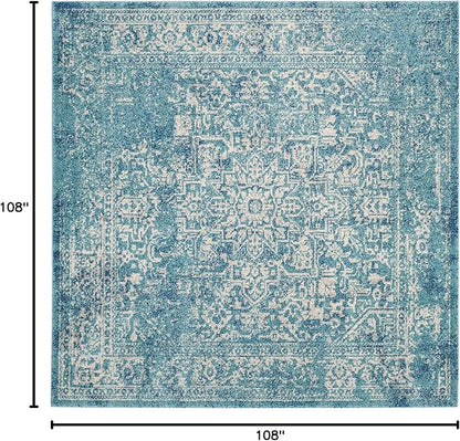 SAFAVIEH Evoke Collection Area Rug - 9' Square, Blue & Ivory, Distressed Design, Non-Shedding & Easy to Clean, Ideal for Living Room, Bedroom, Dining Space (EVK256C)