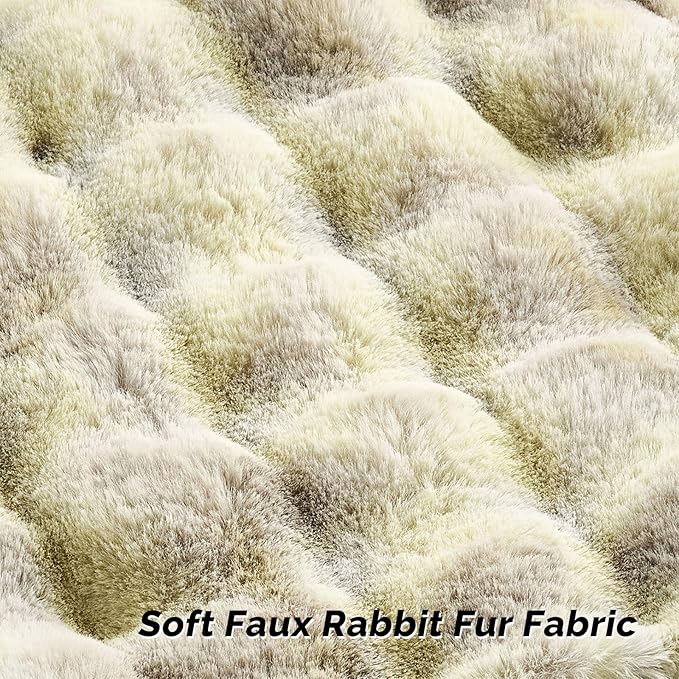 FUTEI Green White Decorative Throw Pillow Covers 18x18 Inch Set of 2,Soft Fuzzy Faux Rabbit Fur Cushion Covers with Raised Texture,Neutral Boho Home Decor for Couch Bed Living Room