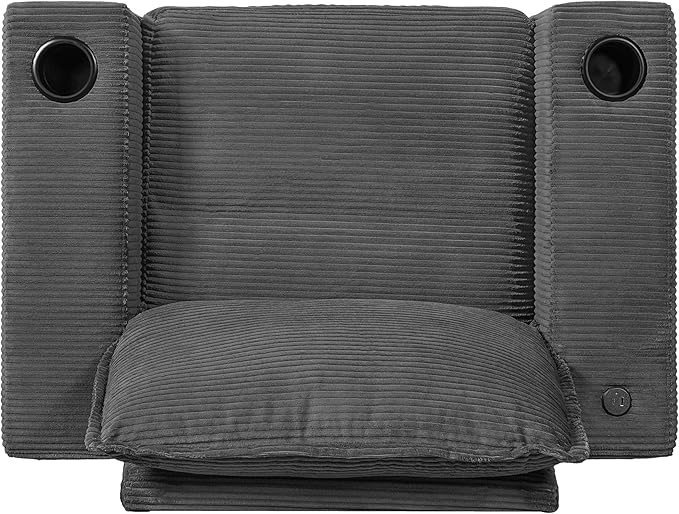 Christopher Knight Home Zoe Oversized Chaise Lounge Chair Indoor with Cup Holders & USB Charging Port, Corduroy Upholstered Sofa Bed + Ottoman with Storage, Comfy Deep Seat Sleeper Sofa Chair, Grey