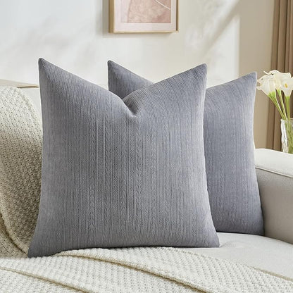 FUTEI Dark Grey Decorative Throw Pillow Covers 18x18 Inch Set of 2,Soft Cozy Wheat Ear Striped Patterns Cushion Cases,Modern Home Decor for Couch Bed Living Room