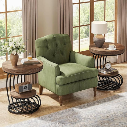 Tribesigns Round End Table Set of 2, 2-Tier Farmhose Wood Side Table with Shelf Storage, Small Sofa Side Bedside Nightstand, Accent Furniture for Living Room, Light Brown