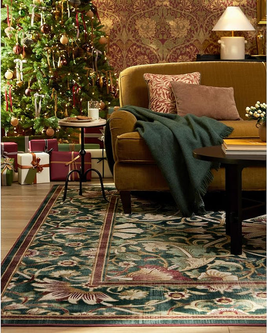 RUGGABLE x Morris & Co Machine Washable Area Rug – Lodden Soft Evergreen & Gold 3x5, Stain-Resistant, Non-Slip – Small Rugs for Living Room, Bedroom, Hallway, Entryway & Office–with Cushioned Pad