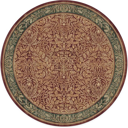 RUGGABLE x Morris & Co Machine Washable Christmas Area Rug – Acorn Amber Red 6 ft Round, Stain-Resistant, Non-Slip – Medium Rugs for Living Room, Bedroom, Hallway, Entryway & Office–with Standard Pad