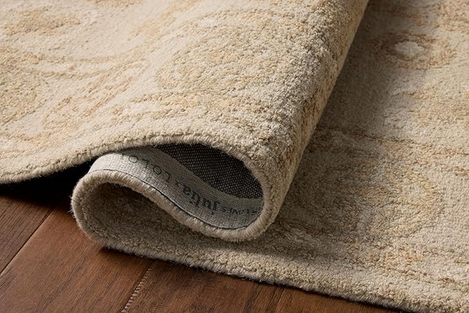 Loloi Chris Loves Julia Dorothea Collection DRT-03 Dove/Natural 2'-6" x 7'-6" Runner Rug Wool Neutral Floral Living Room Bedroom Carpet