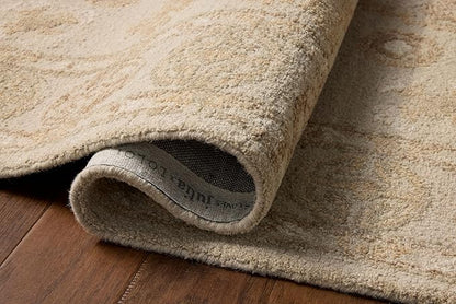 Loloi Chris Loves Julia Dorothea Collection DRT-03 Dove/Natural 2'-6" x 7'-6" Runner Rug Wool Neutral Floral Living Room Bedroom Carpet