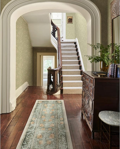 RUGGABLE x Morris & Co Washable Area Rug– Pimpernel Vintage Green 9x12, Stain-Resistant, Non-Slip – Large Machine Washable Rugs for Living Room, Bedroom, Hallway, Entryway & Office–with Cushioned Pad