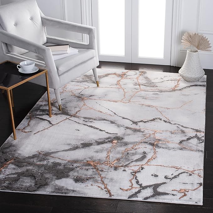 SAFAVIEH Craft Collection Area Rug - 10'6" x 14', Grey & Orange, Modern Abstract Marble Pattern Design, Non-Shedding & Easy Care, Ideal for High Traffic Areas in Living Room, Bedroom (CFT877P)