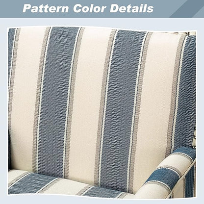 HULALA HOME Modern Accent Chairs Set of 2, Farmhouse High Back Striped Chairs with Wooden Legs & Nail Head Trim, Comfy Upholstered Armchairs for Living Room/Bedroom (Stripe Blue)