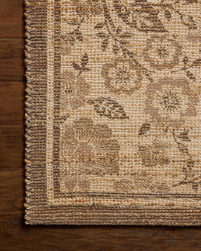 Loloi Chris Loves Julia Rue Collection RUE-03 Bark/Mocha 5'-0" x 7'-6" Area Rug Jute Neutral Floral Living Room Bedroom Rug