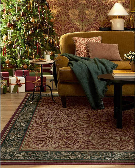 RUGGABLE x Morris & Co Machine Washable Christmas Area Rug – Acorn Amber Red 6x9, Stain-Resistant, Non-Slip – Medium Rugs for Living Room, Bedroom, Hallway, Entryway & Office–with Cushioned Pad