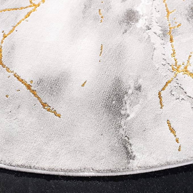 SAFAVIEH Craft Collection Area Rug - 8' Round, Grey & Gold, Modern Abstract Design, Non-Shedding & Easy Care, Ideal for High Traffic Areas in Living Room, Bedroom (CFT877F)
