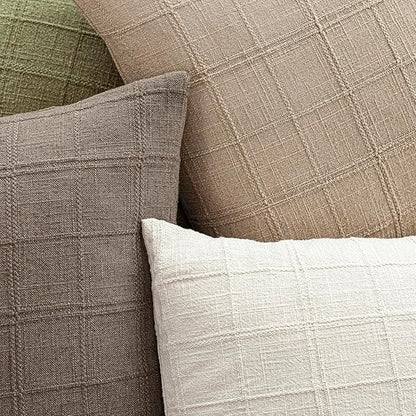 Foindtower Set of 2 Decorative Linen Check Throw Pillow Covers Neutral Farmhouse Vintage Cushion Covers Modern Coastal Boho Home Decor for Sofa Chair Couch Bedroom Living Room,22×22 Inch,Camel