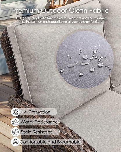 HUMMUH Outdoor Patio Couch-Outdoor Rattan Couch with Thick Cushions Outdoor Sofa for Deck Lawn Porch Balcony Poolside-Brown/Beige