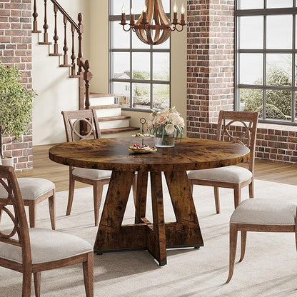 Tribesigns Farmhouse Dining Table, 47 Inch Round Dinner Table for 4, Rustic Round Dining Room Table for Home Dining Room Living Room (Dark Brown)