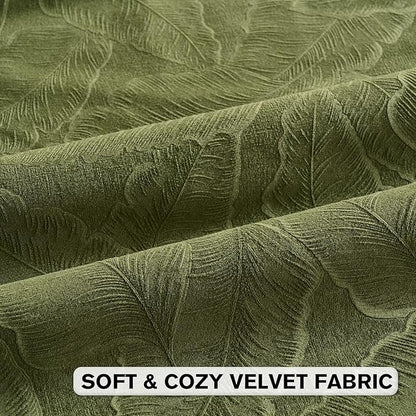 FUTEI Moss Green Velvet Throw Pillow Covers 26x26 Inch Set of 2,Soft Embossed Leaf-Relief Textured Euro Pillow Shams,Natural Home Decor for Couch Living Room