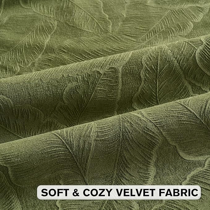 FUTEI Moss Green Velvet Throw Pillow Covers 12x20 Inch Set of 2,Soft Embossed Leaf-Relief Textured Lumbar Pillow Cases,Natural Home Decor for Couch Living Room