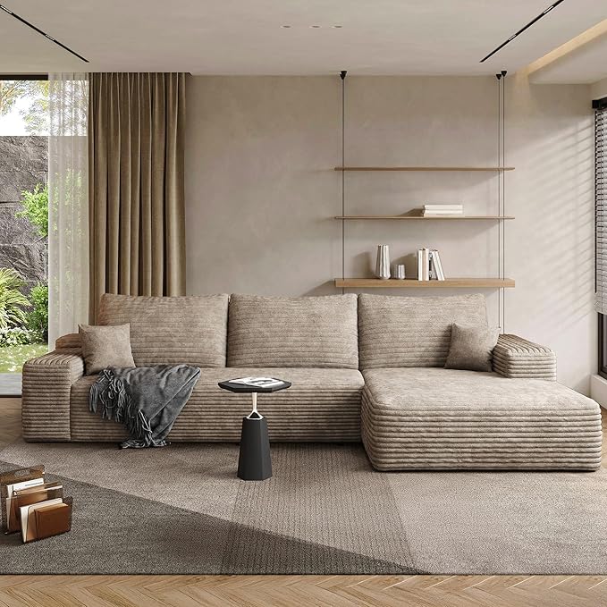 108" Sectional Couches for Living Room Modern Modular Sofa with L-Shape Couchs Upholstered Boneless Couch Deep Seat Sectional Couch with Chaise (Camel, Right Facing Chaise+2Seaters)