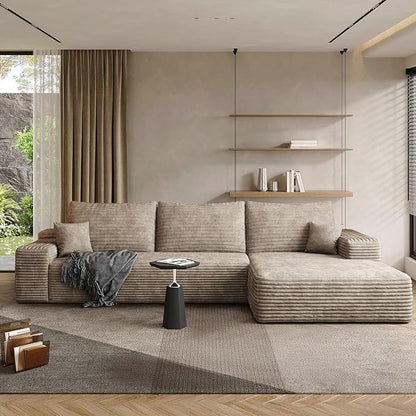 108" Sectional Couches for Living Room Modern Modular Sofa with L-Shape Couchs Upholstered Boneless Couch Deep Seat Sectional Couch with Chaise (Camel, Right Facing Chaise+2Seaters)