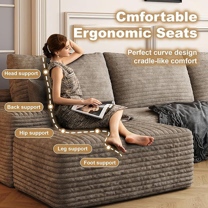 108" Sectional Couches for Living Room Modern Modular Sofa with L-Shape Couchs Upholstered Boneless Couch Deep Seat Sectional Couch with Chaise (Camel, Right Facing Chaise+2Seaters+1Ottoman)