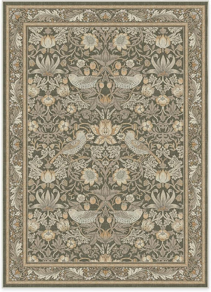 RUGGABLE x Morris & Co Machine Washable Area Rug – Strawberry Thief Stone Gold 5x7, Stain-Resistant, Non-Slip – Medium Rugs for Living Room, Bedroom, Hallway, Entryway & Office–with Cushioned Pad