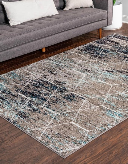Unique Loom Trellis Frieze Collection Area Rug - Geometric (3' 3" x 5' 3", Blue Multi/ Ivory)