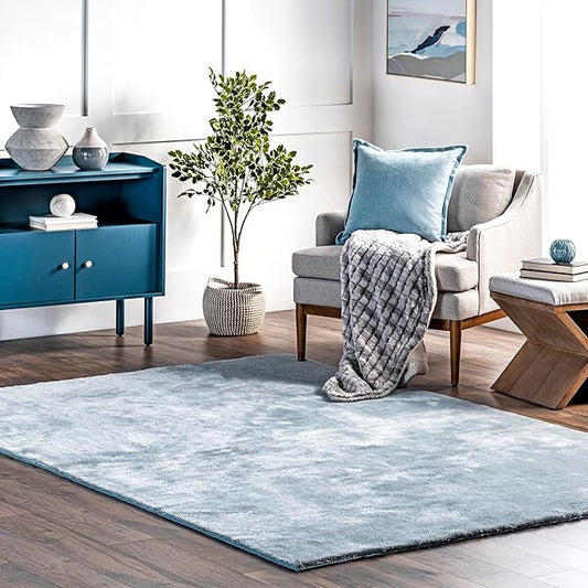 nuLOOM 8' x 10' Cozy Plush SuperiorWash Area Rug, Machine Washable, Non-Slip, Soft Fluffy Shag Carpet for Living Room Bedroom Kids Room Nursery Home Decor, Loni Light Blue