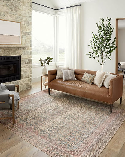 Loloi Angela Rose Aubrey Collection AUB-03 Ocean/Spice 5'-0" x 5'-0", .19" Pile Height, Round Area Rug