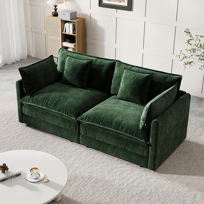 Modular Sectional Sofa, 76.7 Inch I-Shaped Cloud Sofa with Deep Seat Comfortable Chenille Sofa with Cushion Double Sectional Sofa for Living Room Apartment,Evergreen