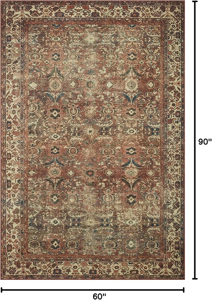 Loloi Magnolia Home by Joanna Gaines Banks Collection BAN-04 Brick/Ivory 5'-0" x 7'-6", .13" Pile Height, Machine Washable, Area Rug