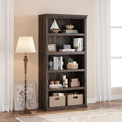 IDEALHOUSE 5 Tier Bookcase, Farmhouse Book Shelf with Storage, 71" Tall Book Case Wooden 5 Shelf Bookcase for Home Office, Living Room, Bed Room (Oak, 67.4" H x 31.5" W x 12.8" D)