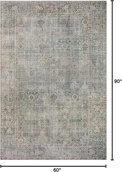 Loloi Chris Loves Julia Jules Collection JUL-08 Emerald/Antique Ivory 5'-0'' x 7'-6'', .13" Pile Height, Area Rug