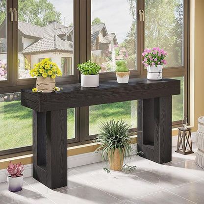 Tribesigns 63-Inch Long Console Table, Wooden Rectangular Sofa Table Behind The Couch, Farmhouse Entryway Table for Entrance, Hallway, Living Room (Black)