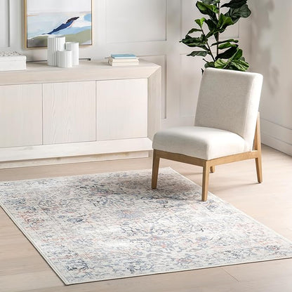 nuLOOM Everlee Faded Persian Machine Washable Area Rug - 9x12 Machine Washable Area Rug Traditional Light Beige/Ivory Rugs for Living Room Bedroom Dining Room Kitchen