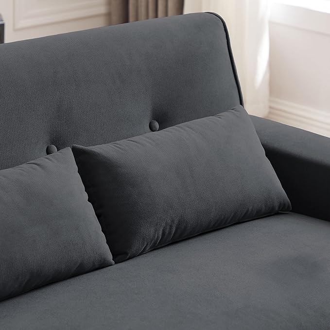 48.8" Small Loveseat Sofa, Mid Century Modern Love Seat Couch with Back Cushions and Plastic Legs, 2 Seater Couches for Living Room, Bedroom, Small Spaces, Dark Grey