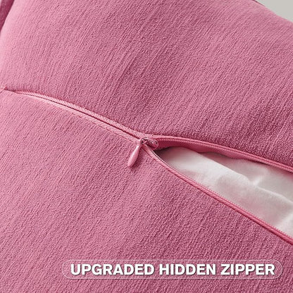 FUTEI Hot Pink Chenille Throw Pillow Covers 12x20 Inch Set of 2,Edges Double-Stitched Lumbar Pillow Cases,Modern Home Decor for Couch Living Room