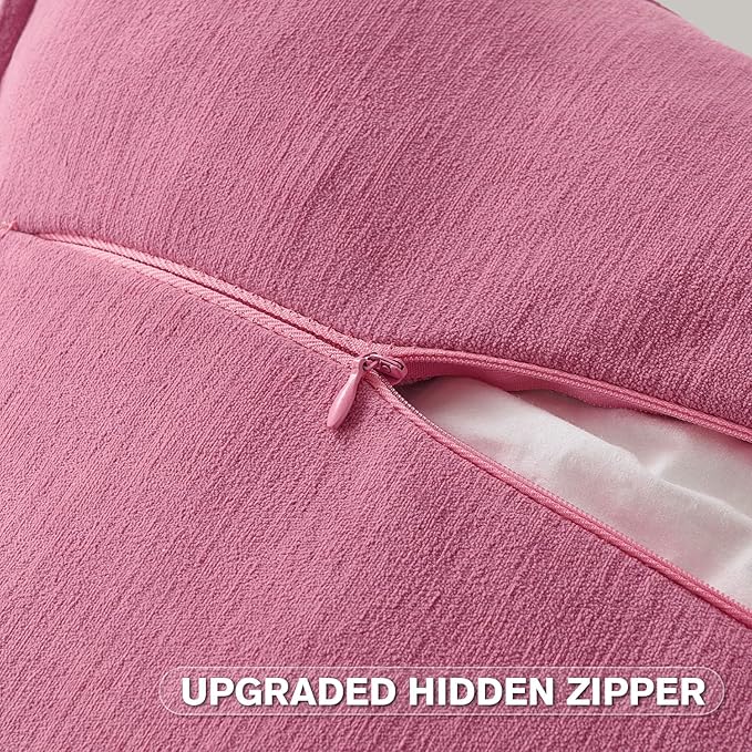FUTEI Hot Pink Chenille Throw Pillow Covers 22x22 Inch Set of 2,Edges Double-Stitched Cushion Cases,Modern Home Decor for Couch Living Room