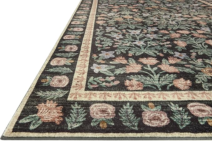 Loloi Rifle Paper Co. Eden Collection EDE-02 Mughal Garden Black 7'-6" x 9'-6" Area Rug feat. CloudPile™