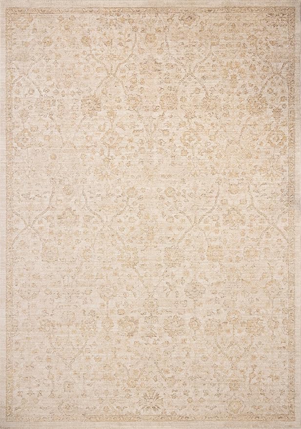 Loloi Chris Loves Julia Palma Collection PLM-01 Ivory/Sand 7'-10" x 10' Fringe Area Rug Vintage Style Boho Living Room Bedroom Carpet