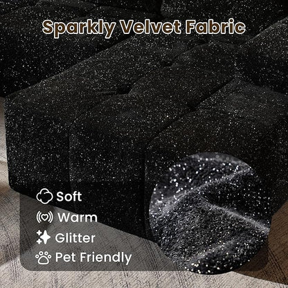114" Glitter Cloud Sectional Couch with L-Shape Chaise, Modern Boneless Couches for Living Room, Fluffy Tufted Deep Seat Modular Sofa in a Box No Assembly