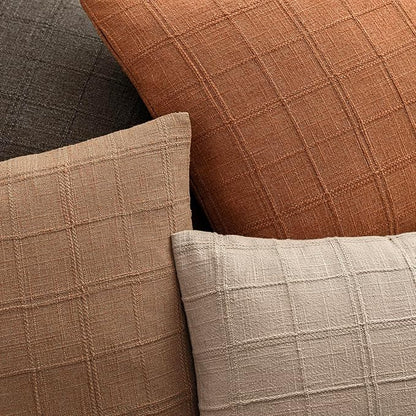 Foindtower Set of 2 Decorative Linen Check Throw Pillow Covers Neutral Farmhouse Lumbar Cushion Covers Modern Boho Home Decor for Sofa Chair Couch Bedroom Living Room,12×24 Inch,Orange