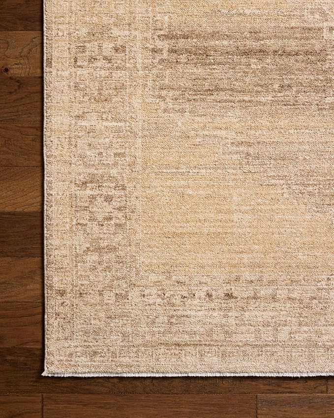 Loloi Chris Loves Julia Palma Collection PLM-07 Wheat/Taupe 9'-6" x 13'-1" Fringe Area Rug Vintage Style Boho Living Room Bedroom Carpet