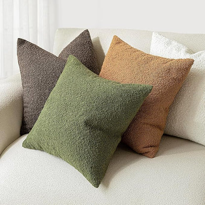 Foindtower Set of 2, Decorative Textured Boucle Throw Pillow Covers Accent Solid Pillow Cases Neutral Soft Cozy Couch Cushion Case for Chair Sofa Bedroom Living Room Home Decor 16 x 16 Inch Green