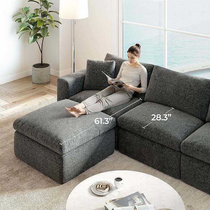108.3" Cloud Sectional Couches for Living Room, L-Shape Couch with Ottoman, 3 Seater Modular Sectional Sofa with Deep Seats for Bedroom Office