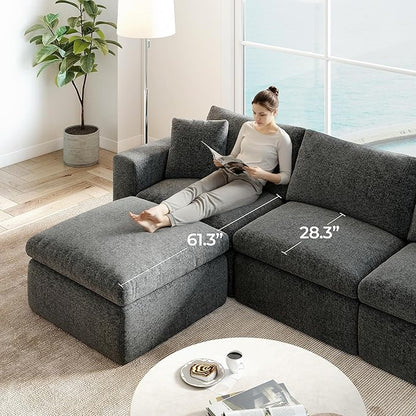 108.3" Cloud Sectional Couches for Living Room, L-Shape Couch with Ottoman, 3 Seater Modular Sectional Sofa with Deep Seats for Bedroom Office