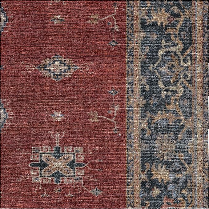 RUGGABLE Washable Vintage Area Rug – Verena Amber Red 6x9, Stain-Resistant, Non-Slip – Medium Machine Washable Rugs for Living Room, Bedroom, Hallway, Entryway & Office–with Cushioned Pad