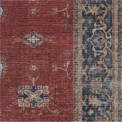 RUGGABLE Washable Vintage Area Rug – Verena Amber Red 6x9, Stain-Resistant, Non-Slip – Medium Machine Washable Rugs for Living Room, Bedroom, Hallway, Entryway & Office–with Cushioned Pad