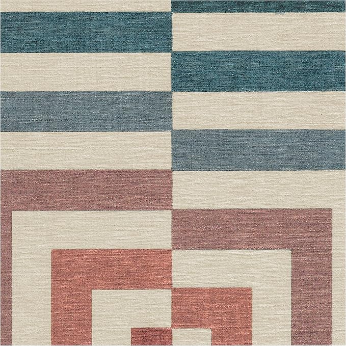 RUGGABLE x Jonathan Adler Washable Modern Area Rug – Op Art Teal 9x12, Stain-Resistant, Non-Slip – Large Machine Washable Rugs for Living Room, Bedroom, Hallway, Entryway & Office–with Standard Pad