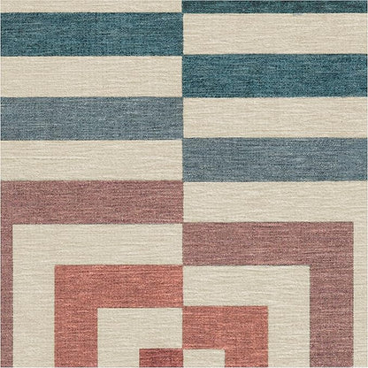 RUGGABLE x Jonathan Adler Machine Washable Modern Area Rug – Op Art Teal 6 ft Round, Stain-Resistant, Non-Slip – Medium Rugs for Living Room, Bedroom, Hallway, Entryway & Office–with Standard Pad